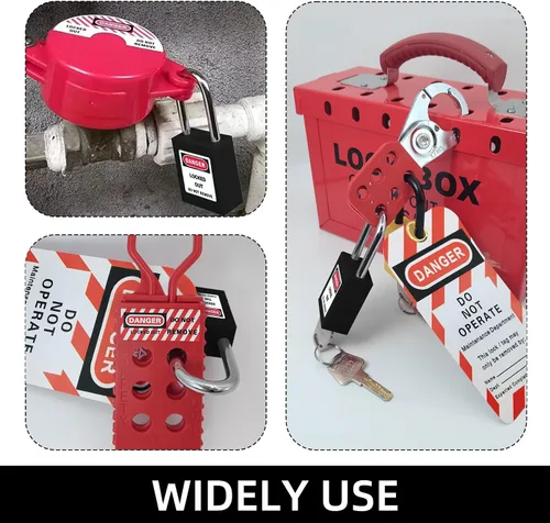 Miniatura 6 de Juego de 5 cerraduras de bloqueo con llave negra, 2 llaves por cerradura, candados de seguridad compatibles con OSHA para kit de etiqueta de bloqueo