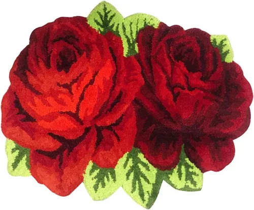 Miniatura 8 de Alfombrilla Abreeze con 4 rosas, alfombrillas con diseño de flores azul, hecha a mano, antideslizante (no se desliza), alfombrilla moderna, de puede
