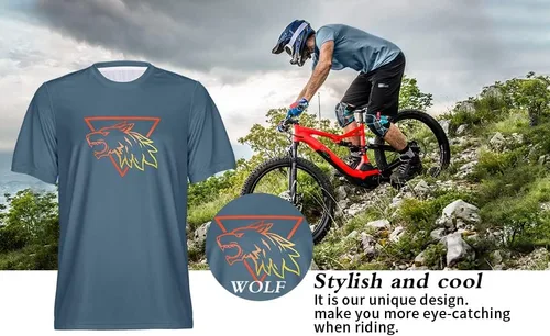 Miniatura 5 de Wisdom Leaves Camiseta de ciclismo de montaña para hombre, de manga corta, para descenso, absorbe la humedad y de secado rápido
