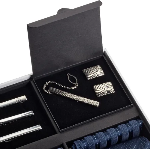 Miniatura 9 de Juego de corbata de regalo para hombre, corbata sedosa, bolsillo cuadrado, clips de corbata, gemelos para hombres