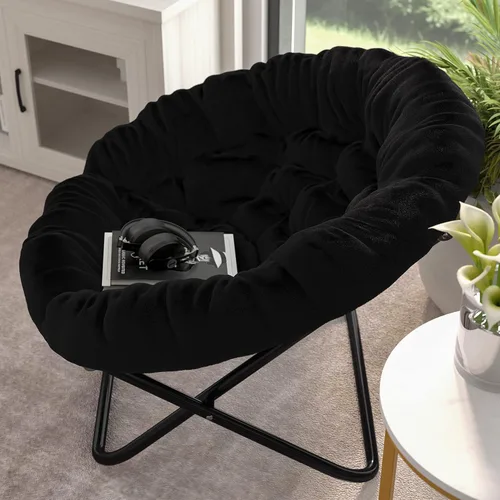 Miniatura 4 de EMMA + OLIVER Ersa - Silla plegable de gran tamaño de 38 pulgadas con tapicería de piel sintética acogedora en negro con marco de metal negro