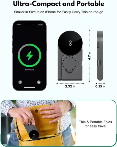 Miniatura 3 de Estación de carga inalámbrica 3 en 1, estación de carga rápida Mag-Safe para cargador MagSafe de Apple, con cargador USB C, soporte de cargador