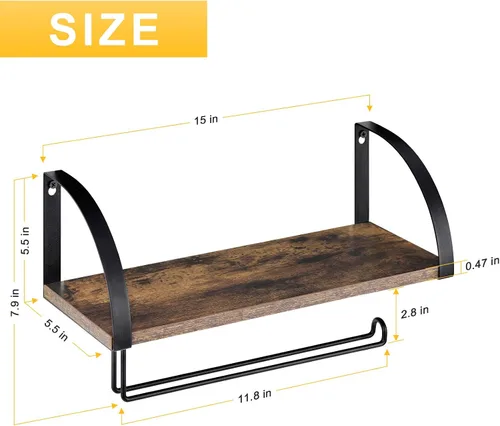 Miniatura 2 de BTY Soporte para toallas de papel con estante, soporte vintage de granja montado en la pared para toallas de papel debajo del gabinete, estante