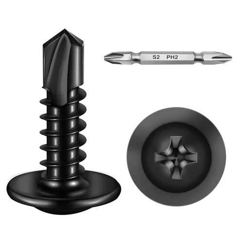 Miniatura 39 de Mywish 200 tornillos autorroscantes negros #10 × 1 pulgada para metal, 410 tornillos de metal negro de óxido de tornillo de acero inoxidable