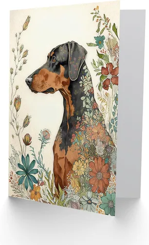 Miniatura 3 de Artery8 Doberman perro con flores de primavera colorido acuarela ilustración arte cumpleaños sellado tarjeta de felicitación más sobre en blanco