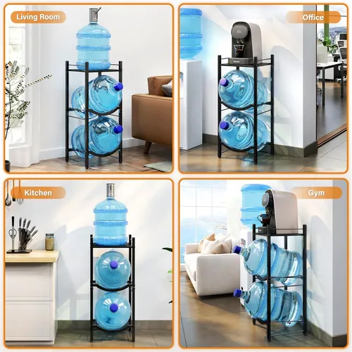 Miniatura 4 de TC-HOMENY Soporte para jarra de agua de 5 galones, estante de 3 niveles para dispensador, soporte organizador para hogar y oficina (negro)