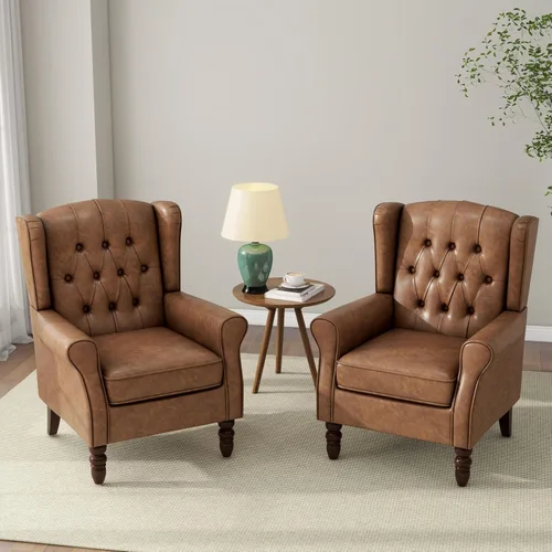 Miniatura 46 de Silla decorativa, sillón tapizado con respaldo alto con esponja de alta resistencia y patas de madera, sillas individuales modernas y cómodas de Un