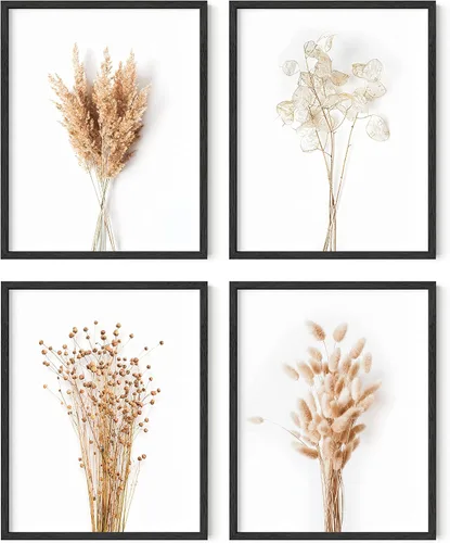 Miniatura 18 de HAUS AND HUES Arte de pared floral gris, juego de 4 pósteres de plantas para pared vintage, impresiones botánicas, cuadros de flores en blanco