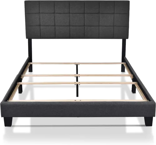 Miniatura 9 de Allewie - Base de cama de tamaño matrimonial con paneles, cabecera ajustable para perfil alto/tapizada en tela/cabecera acolchada cosida