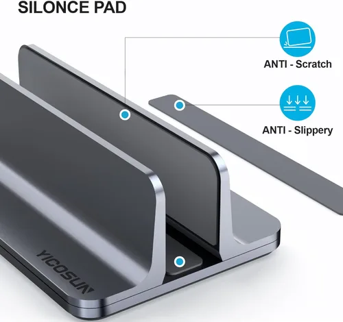 Miniatura 3 de YICOSUN Soporte vertical de aluminio para laptop para escritorio, base de ancho ajustable para MacBook, Surface, Samsung, HP, Dell de hasta 17.3 Gris
