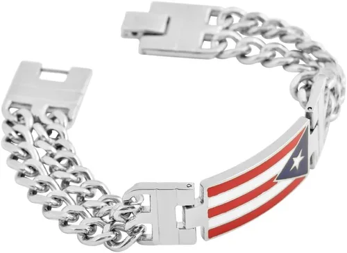 Miniatura 2 de My Daily Styles Pulsera de eslabones de acero inoxidable con bandera de Puerto Rico para hombre, diseño elegante, para él, 8.5 pulgadas de longitud