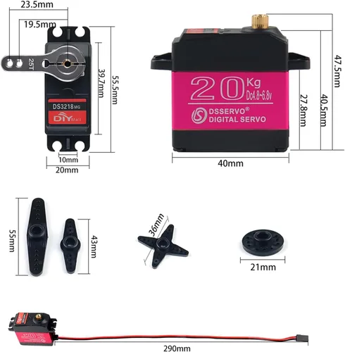 Miniatura 7 de DS3218 - Servo digital de engranaje de metal de alto par resistente al agua servo RC de 44.1 lbs rotación de 270 grados para autos Baja RC
