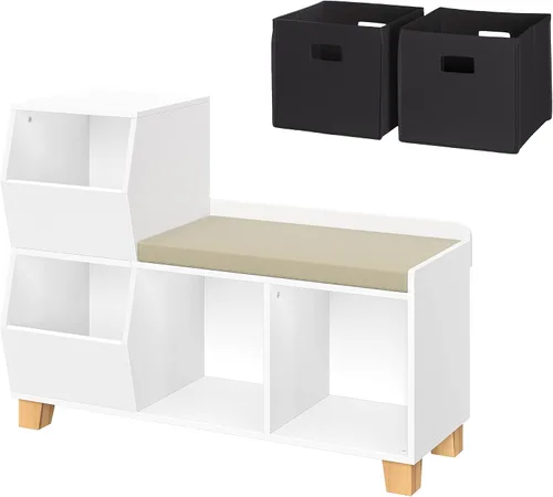 Miniatura 10 de RiverRidge Banco organizador de almacenamiento de juguetes para niños con cubos y cubos de juguetes para sala de juegos, organizador de cubos
