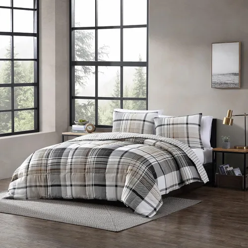Miniatura 7 de Eddie Bauer - Juego de edredón Queen, ropa de cama reversible a cuadros, elegante y cálida decoración del hogar (gris normandía, Queen)