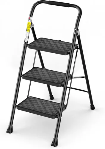 Miniatura 8 de HBTower Escalera de 2 escalones, taburete para adultos, escalera de 2 escalones plegable con diseño ergonómico de pedal ancho