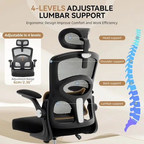 Miniatura 3 de Silla de oficina ergonómica - Silla de escritorio de oficina de malla para el hogar con ruedas, silla de juegos de computadora con respaldo alto