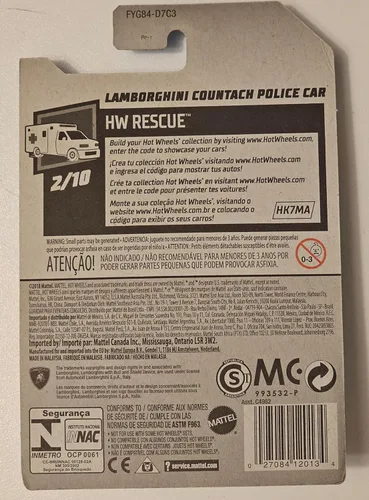 Miniatura 2 de Hot Wheels Rescue Series 2/10 Lamborghini Countach - Coche de policía 142/250, azul