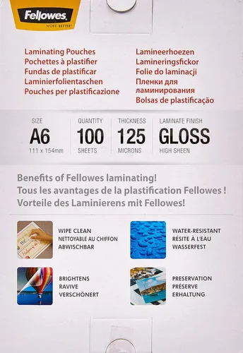 Miniatura 3 de Fellowes 100 bolsas de laminación A6 de 125 micrones (2 x 125 micrón), bolsas de laminación en caliente brillantes