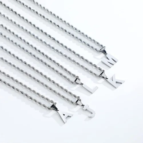 Miniatura 13 de SENRAN Collar con inicial en capas de la A a la Z para hombre, cadena de cuerda torcida de acero inoxidable de 18 a 20 pulgadas, dije de letra