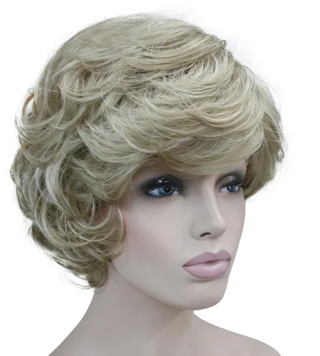 Miniatura 11 de Lydell Pelucas cortas y onduladas de 6 pulgadas, cabello sintético completo, estilo clásico (12TT26 marrón claro con reflejos)