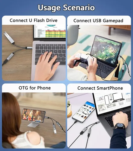 Miniatura 5 de AKWOR Adaptador USB C a USB OTG, divisor USB C 2 en 1 con puerto de carga PD de 60 W y puerto USB 3.0 hembra compatible con iPhone 15 Pro, MacBook