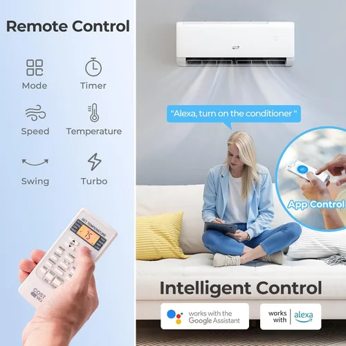 Miniatura 2 de COSTWAY Aire acondicionado mini split de 9000 BTU, con bomba de calor, inversor de 20.5 SEER2 115V, temporizador de 24 horas, limpieza automática