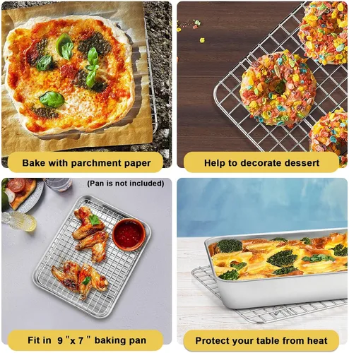 Miniatura 6 de P&P CHEF Juego de 2 estantes de cocina de enfriamiento de 8.75 pulgadas, rejilla de acero inoxidable para asar, secar a la parrilla, apto para horno