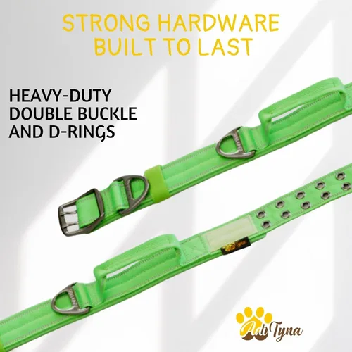 Miniatura 4 de ADITYNA Collar de perro resistente para perros grandes, collar verde reflectante con asa para entrenar y caminar, ancho, grueso, táctico, acolchado