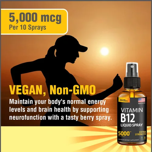 Miniatura 3 de Vitamina B12 Sublingual Spray 5000 mcg – Líquido vegano de metilcobalamina B12 aumenta la energía, el estado de ánimo y la salud cerebral – Sin