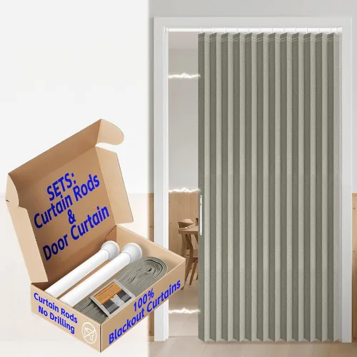 Miniatura 66 de AJAZZ Cortina de puerta magnética 100% opaca de acordeón para armario, cortina invisible para puerta interior de dormitorio, sala de estar, pasillo