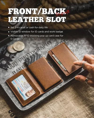 Miniatura 3 de DUGRAFT Billetera desplegable con ventana de identificación, soporte delgado para tarjetas de crédito con bloqueo RFID, funda minimalista