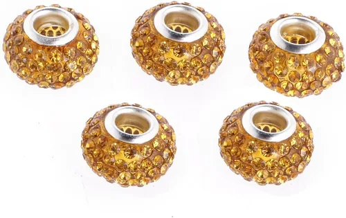 Miniatura 2 de RUBYCA Cuentas grandes de cristal checo con agujero grande para pulseras europeas (10 unidades, oro, 0.591 in)