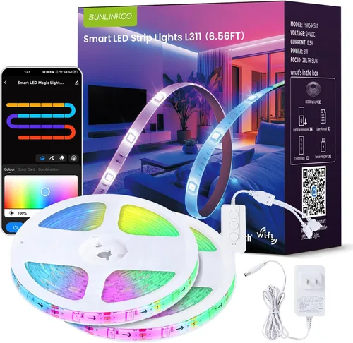 Miniatura 9 de Tira de luces LED RGB+IC, luz LED Bluetooth inteligente para dormitorio, tiras LED que cambian de color con 44 modos de escena (6.6 pies)