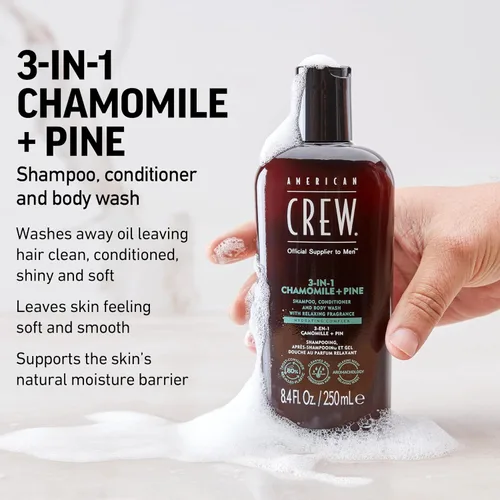 Miniatura 3 de AMERICAN CREW Manzanilla y pino 3 en 1, champú, acondicionador y gel de baño para hombres, regalo de cuidado del cabello para él, fragancia calmante