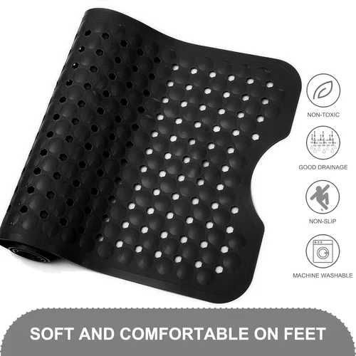 Miniatura 4 de TEESHLY - Alfombra para bañera y ducha, antideslizante de 40 x 16 pulgadas, tamaño extralargo y lavable a máquina, con orificios de drenaje y Negro