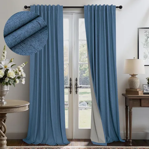 Miniatura 36 de Pitalk Cortinas cortas 100% opacas de lino para cafetería, 40 pulgadas de largo, 2 paneles, cortinas de puerta francesa para ventana, cortina