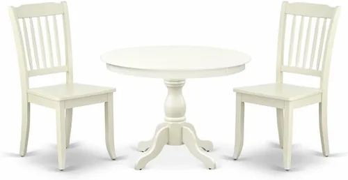 Miniatura 10 de East West Furniture El juego de habitación Hartland de 3 piezas contiene una mesa de cocina redonda con pedestal y 2 sillas de comedor tapizadas