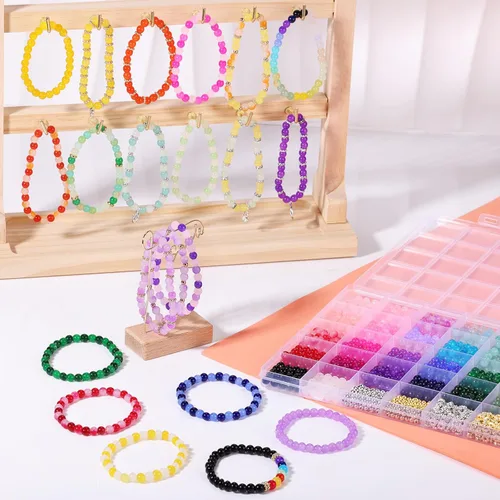 Miniatura 2 de 1368 piezas de cuentas de vidrio de 6 mm para pulseras, 34 colores de cuentas de cristal para hacer joyas, cuentas redondas de vidrio Funtopia