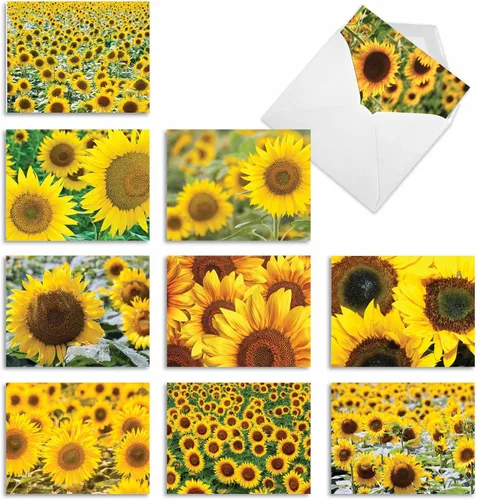 Miniatura 10 de The Best Card Company - 10 tarjetas de notas en blanco con flores (4 x 5.12 pulgadas) - Tarjetas de notas florales, surtido en caja para todas