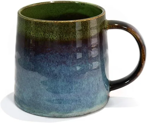 Taza de café grande de cerámica, taza de té para oficina y hogar, tazas de café de cerámica hechas a mano, 16.5 onzas, aptas para lavavajillas y