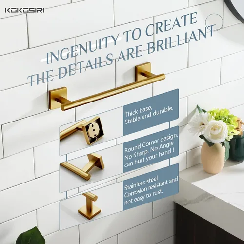 Miniatura 4 de KOKOSIRI Barra de Toalla de Mano para Baño, Soporte de Toalla para Baño y Cocina, Anillo de Toalla de 12 Pulgadas, Acero Inoxidable Cepillado Dorado