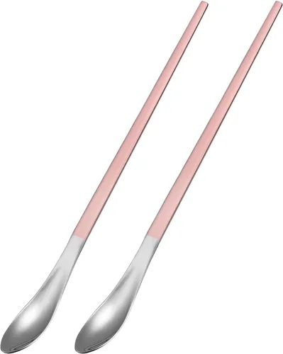 Miniatura 10 de uxcell Juego de 2 cucharas de mango largo, cucharas de acero inoxidable de 10 pulgadas, cucharas de café para mezclar, bebidas, café (azul dorado)