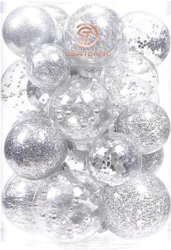 Miniatura 34 de Sea Team Juego de bolas de Navidad de plástico transparente inastillables, bolas decorativas de varios tamaños con relleno delicadas decoraciones
