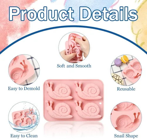 Miniatura 3 de 2 moldes de silicona en forma de caracol de 4 cavidades para chocolate para decoración de pasteles, gelatina, cubitos de hielo, golosinas