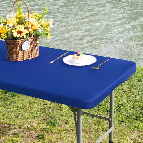 Miniatura 35 de Mantel cuadrado ajustable elástico de elastano para mesa, para comedor, cocina, hogar, fiesta, color azul marino, 34 x 34 pulgadas