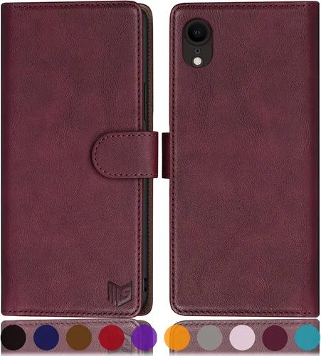 SUANPOT Funda de piel tipo cartera para iPhone XR 6.1 (no XS 5.8 pulgadas, XS Max 6.7 pulgadas) con bloqueo RFID, tarjetero de crédito, funda de