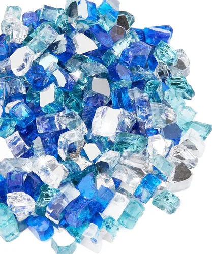 Miniatura 42 de NUPICK Fire Glass - Mezcla mixta Bahama de 20 libras para hoguera y chimenea de gas, roca de vidrio templado de 1/2-3/4 pulgadas en azul y blanco