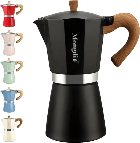 Miniatura 25 de Mongdio Cafetera de café expreso Moka Pot, cafetera cubana, cafetera de estufa Moka Italian Espresso Greca, cafetera percoladora, 3 tazas de Negro