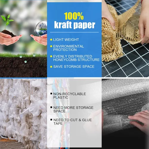 Miniatura 6 de Rollo de papel de embalaje de panal de abeja de 12 pulgadas x 295 pies con calcomanías frágiles, envoltura acolchada biodegradable para mudanza