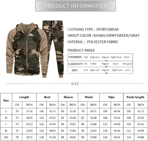 Miniatura 7 de Sudaderas para hombre 2 piezas con capucha casual cómodos camuflados para hombre